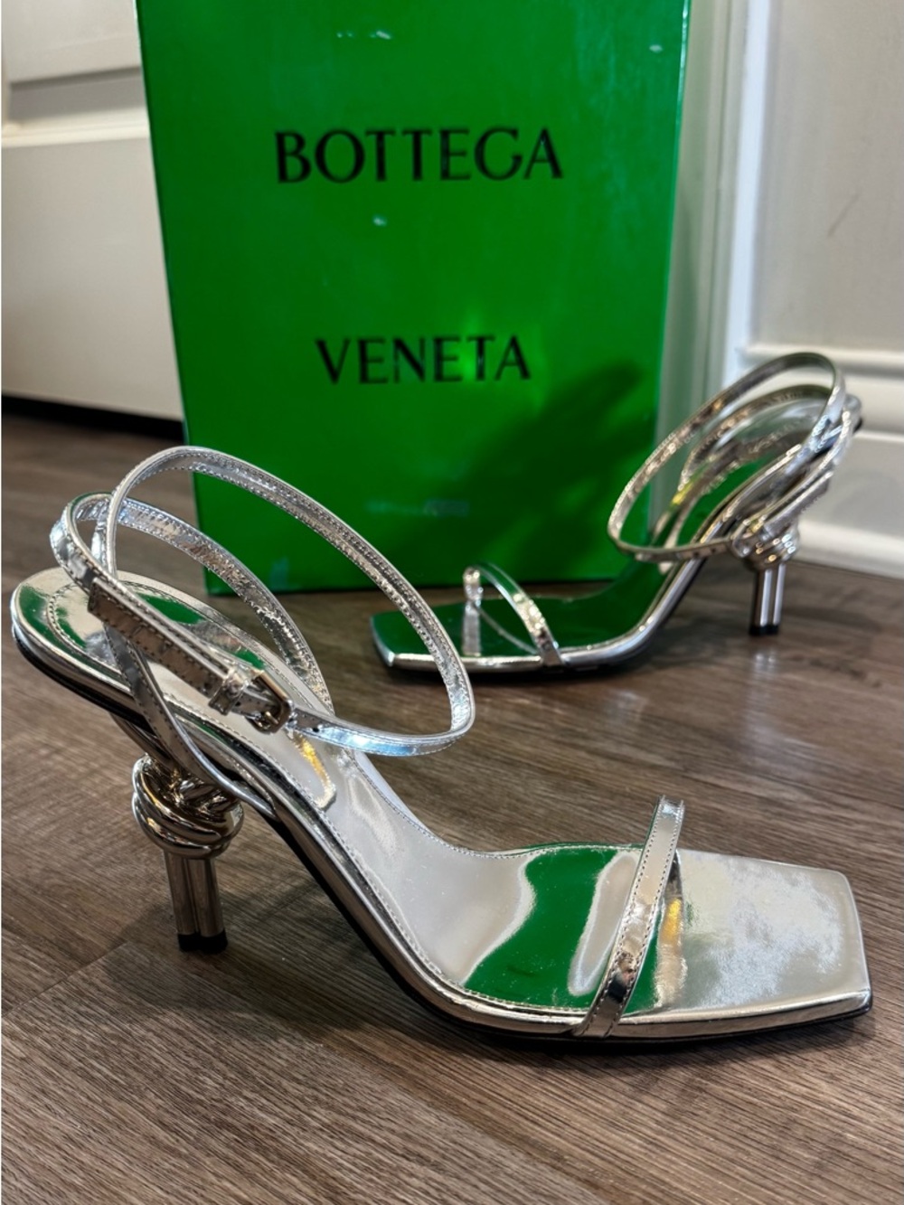 Bottega Veneta Silver Knot Sandals Heels